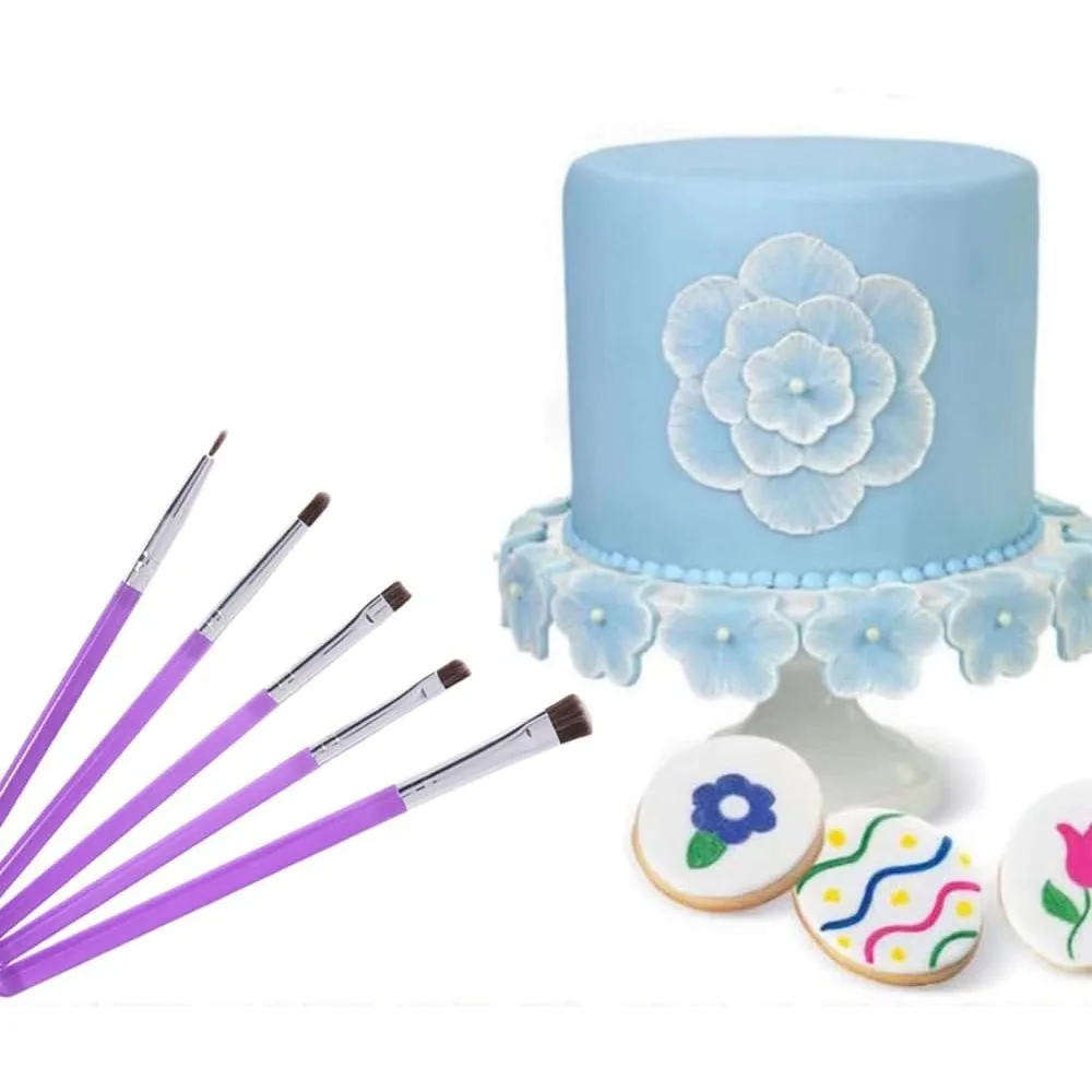 مجموعة فرش تزيين مكونة من 5 قطع - فرش تزيين آمنة للطعام للغبار اللامع الصالح للأكل والرسم مع - HOME