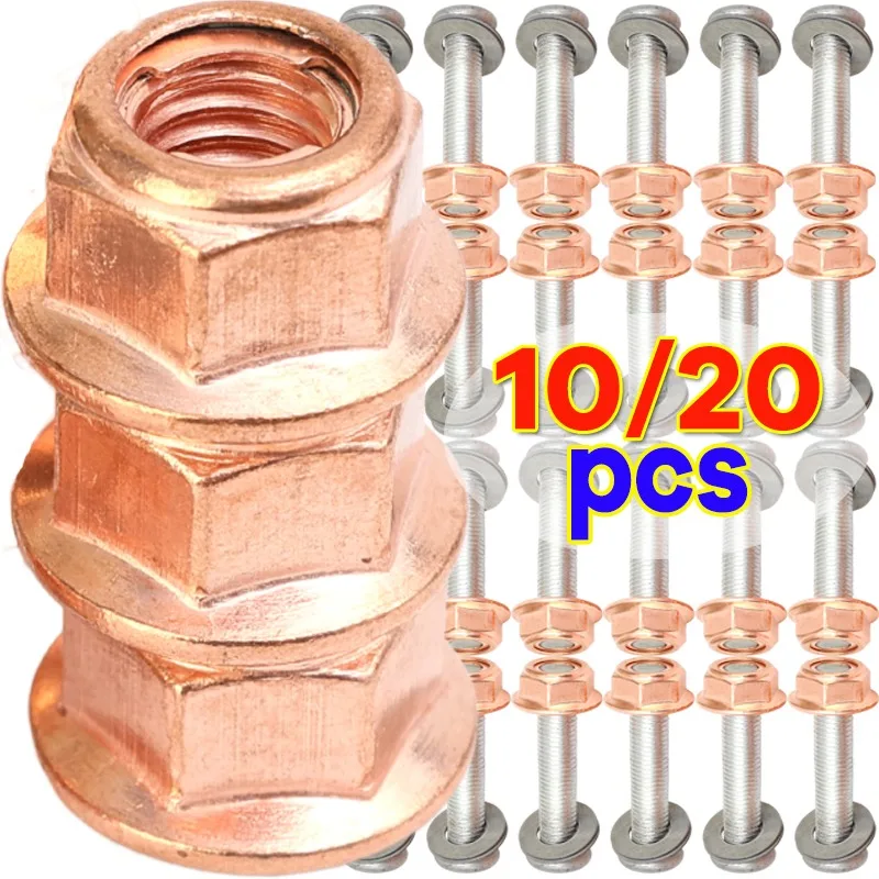 10/20pcs Copper Plated M8 Exhaust Nut High Temperature Self Locking Flange Nuts for E30 325i Manifold Downpipe Studs Repair Kit