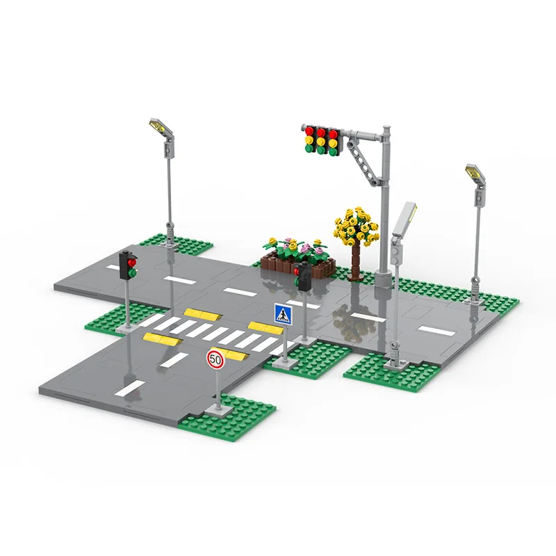 Compatible With Lego Small Building Blocks MOC City Series 60304 City Group Floor Street View Road Traffic Light Sign Scene Toys