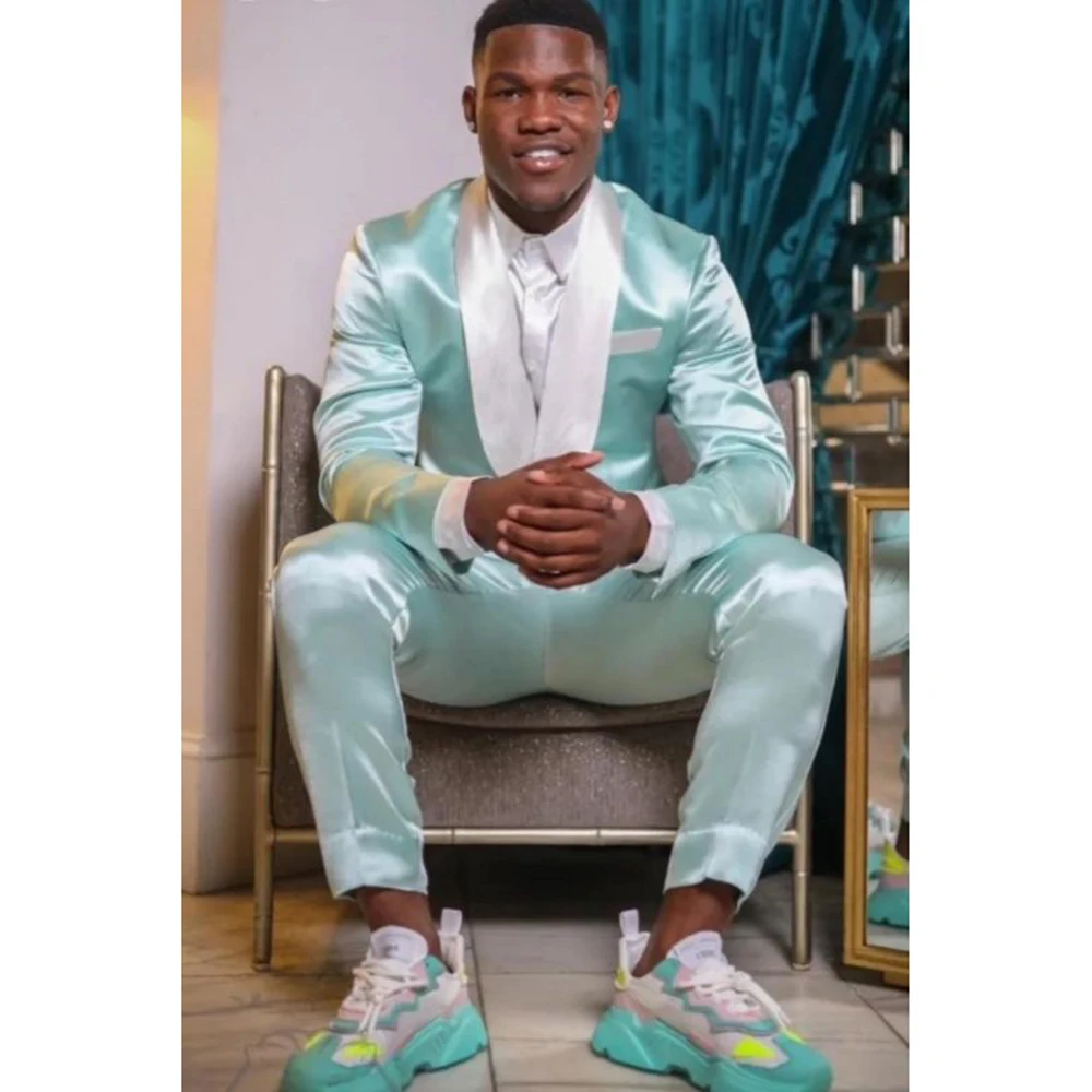 

High Quality Blue Suits for Men 2 Pieces Jacket Pants Costume Homme Single Breasted Slim Fit Party Banquet Office Blazers Sets