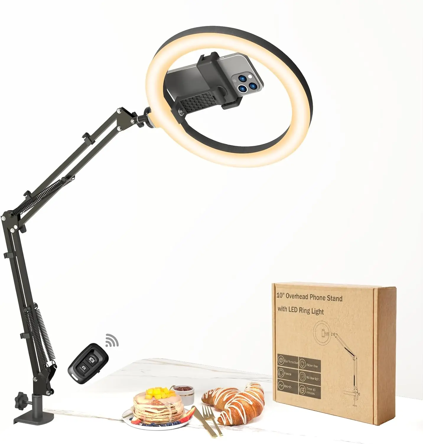 

10" Adjustable Ring Light with Phone Stand, Dimmable 1200lm LED for Streaming, Makeup, and Photography