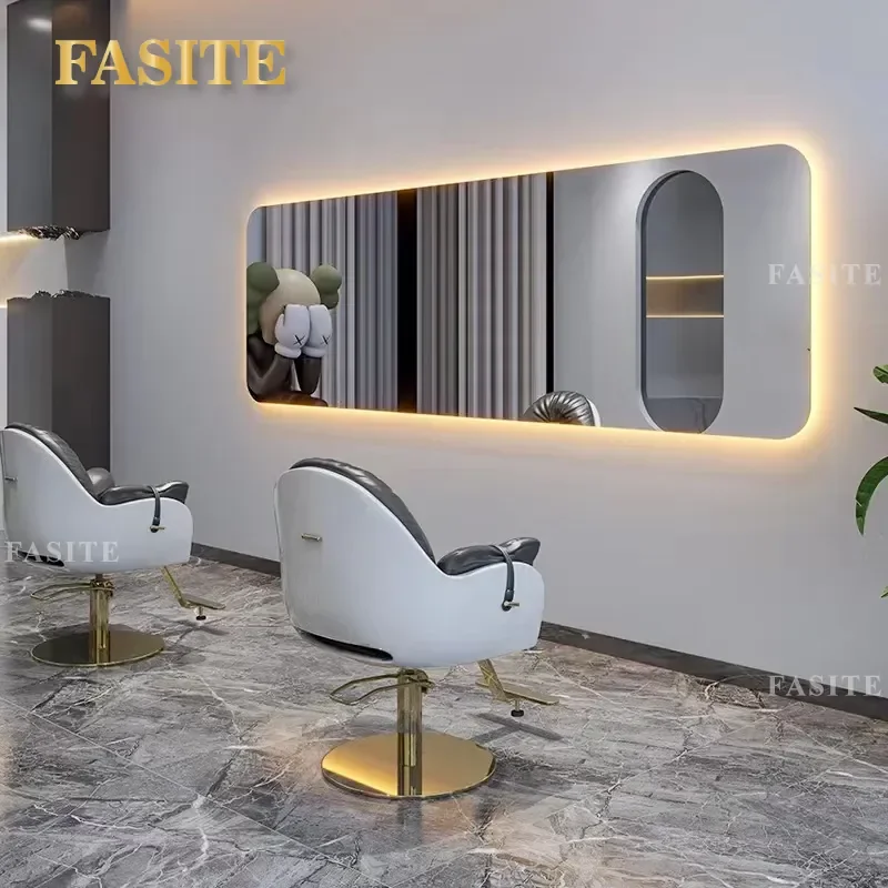 For Boho Hair Mirror Wall Mounted Touch Control LED Lighted Makeup Mirror for Barber Shop Perm Dyeing Styling Station