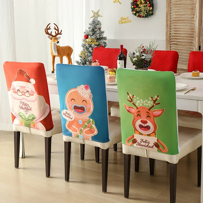 Funda para silla navideña, paquete completo, decoración aplicable, fundas elásticas para sillas, respaldo alto, funda para silla de comedor, atmósfera