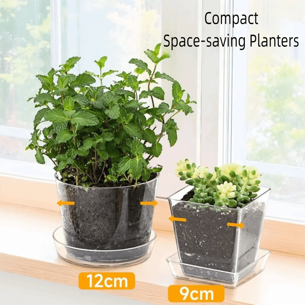 Multifunctional Round/Square Clear Nursery Pots Transparent with Drainage Holes Plastic Planter Flowerpot