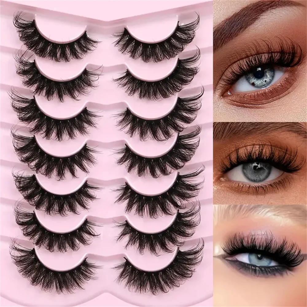 ขนตาปลอมฟู 7 คู่ 8D วอลุ่มเคิร์ล ไม่ก่อให้เกิดอาการแพ้ สีดำ เครื่องประดับความงามในชีวิตประจำวัน |   ขนตาปลอมแบบหนา