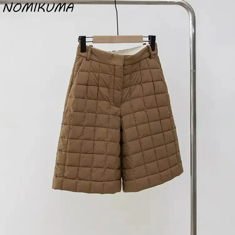 Nomikuma Katoen Geïsoleerde Warme Shorts voor dames Winter Retro Hoge Taille Geruite Bodem Laarzen Korte Femme Mode Bodems Mujer