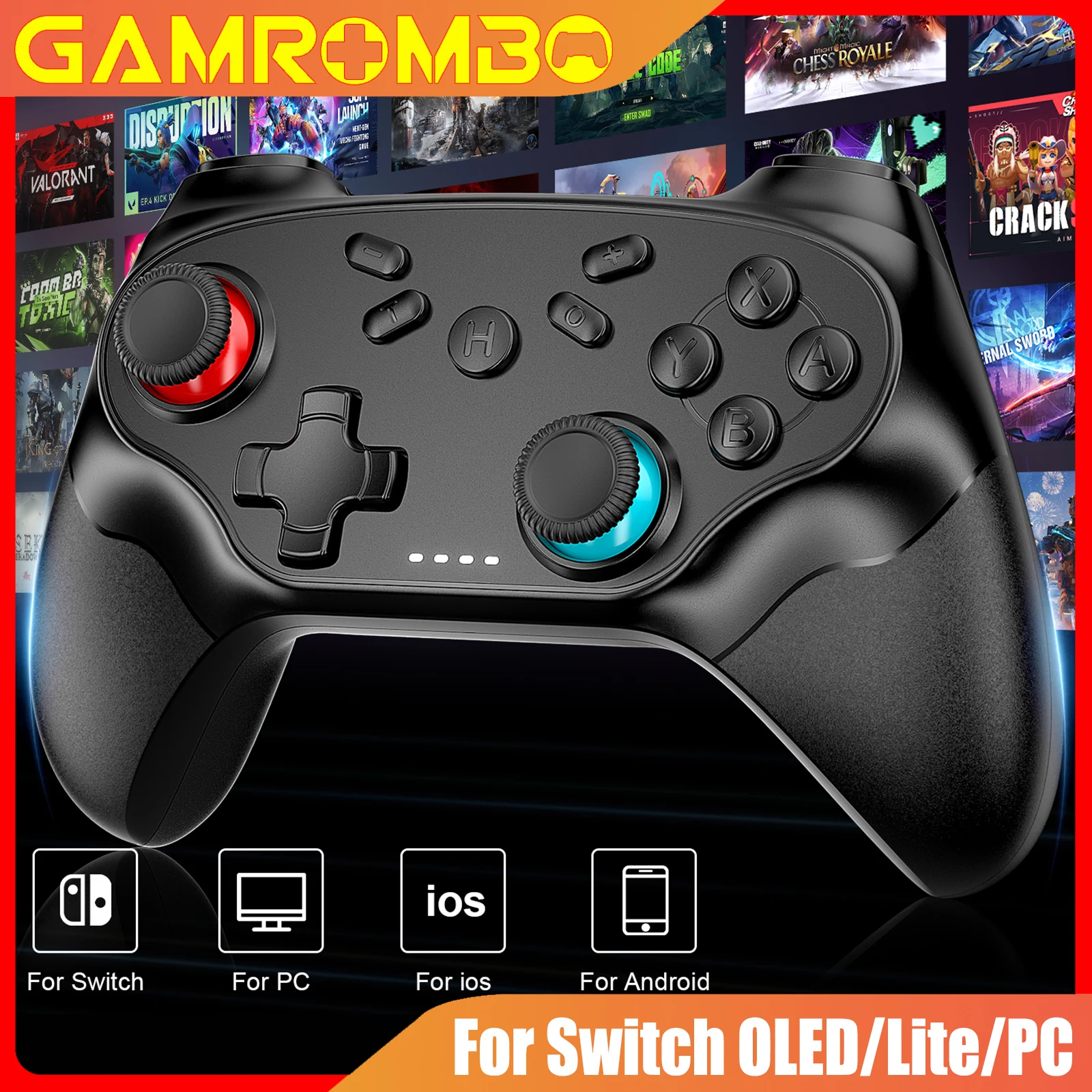 

GAMROMBO Game Controller for Switch OLED/LITE/PC Wireless Gamepad W/ 6-axis Gyro Turbo Vibration Joystick Remote Control Rocker