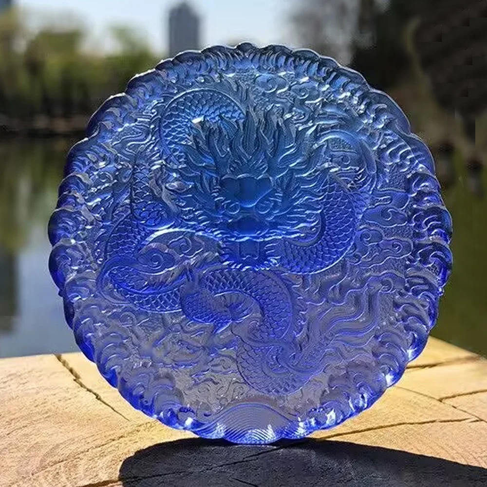 

Dragon King Crystal Glass Craft Ornament Sanskrit Characters Buddhist Meditation Bless Peace Lucky Feng Shui Home Decoration