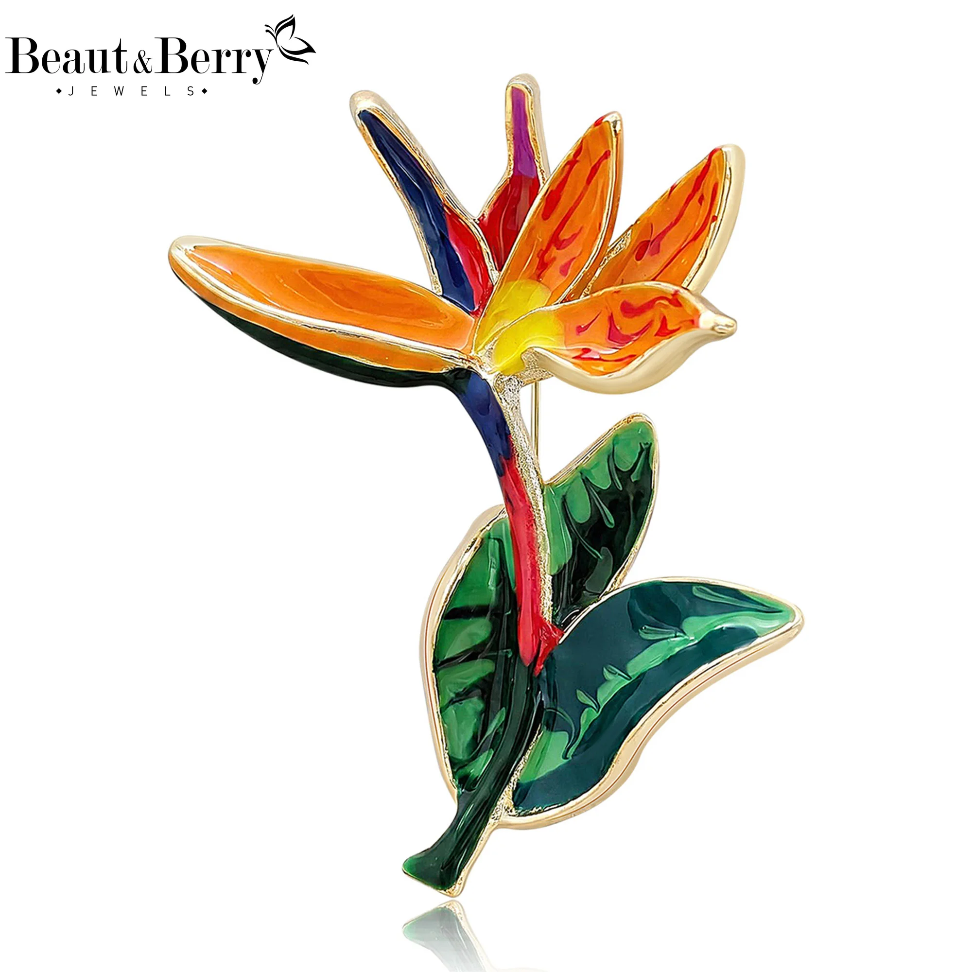 Beaut&Berry Broches de esmalte de lujo con diseño de Strelitzia para mujer, unisex, con diseño de plantas, accesorios de joyería para fiesta informal, decoración de regalo