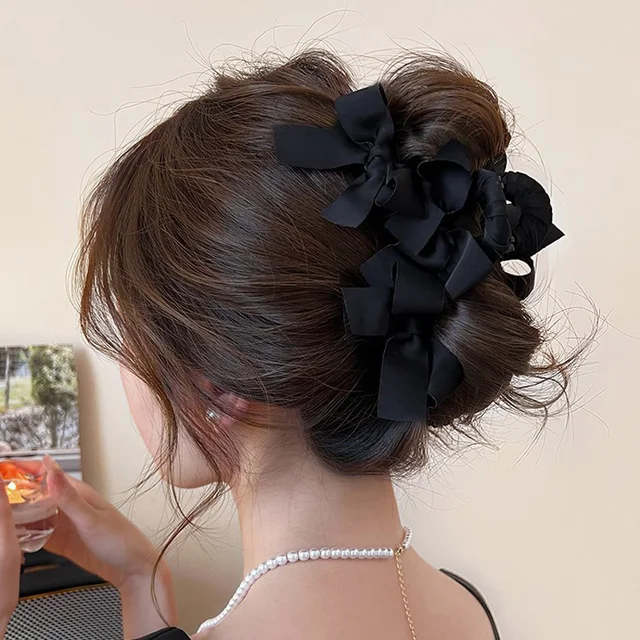 1 szt. koreański elegancki i uroczy klips z kokardką, nowy wysokiej klasy styl, duża objętość włosów, klips w kształcie rekina, klips do włosów z tyłu głowy