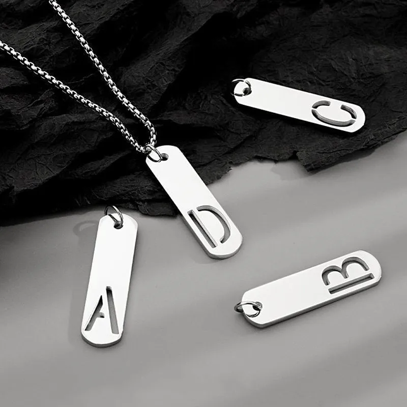Stainless Steel Hollow Initial Letter Alphabet Pendant Necklace for Women Men