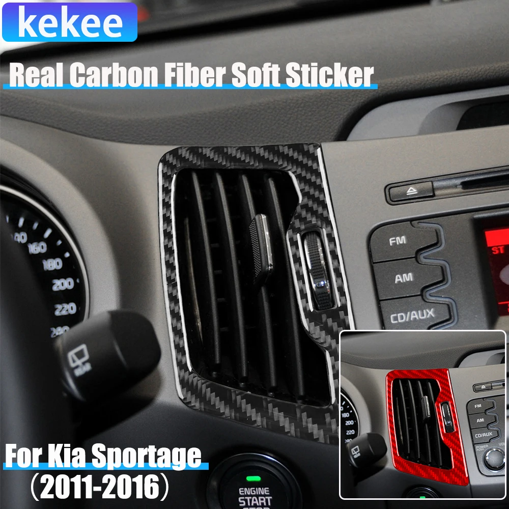 

Real Carbon Fiber Car Accessories Center Console Air Vent Cover Soft Sticker For Kia Sportage 2011 2012 2013 2014 2015 2016
