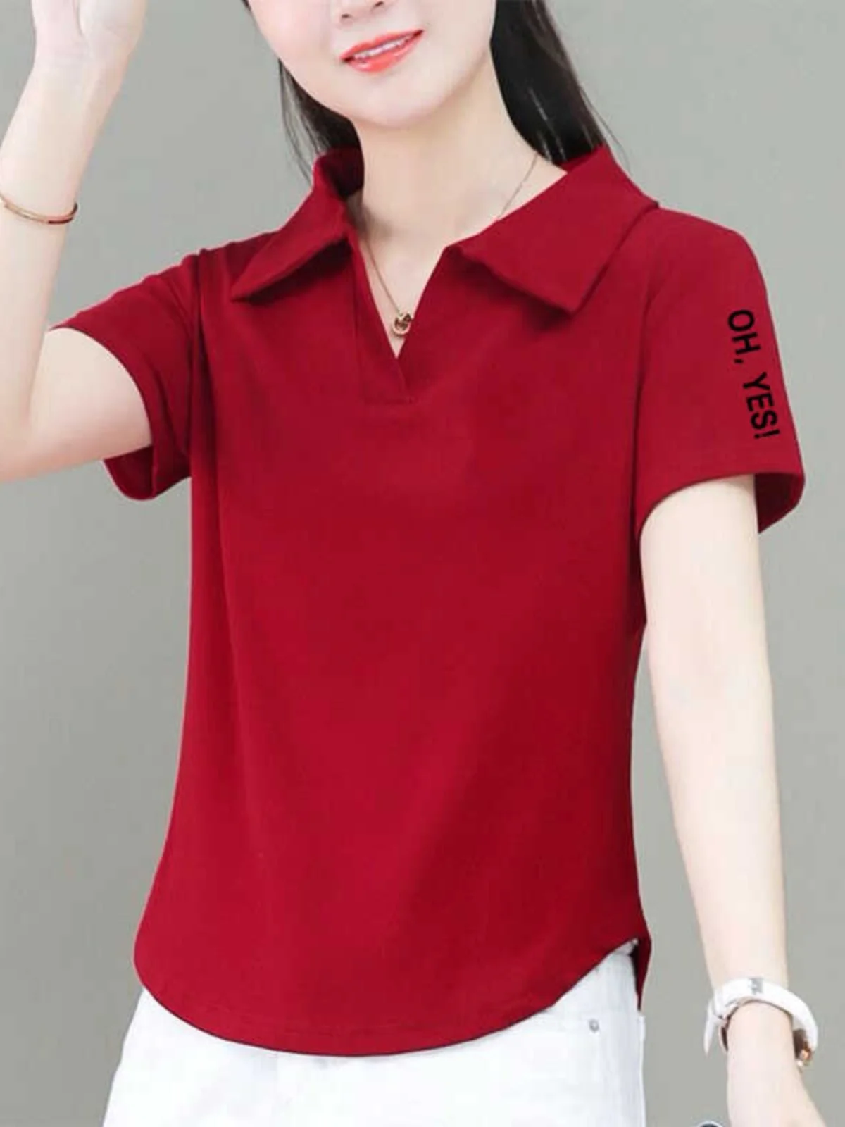 Cotton Short Sleeve  Neck T-Shirt Women's Summer New Style Asymmetric Small Size Top Printed Slim Fit Regular Thickness