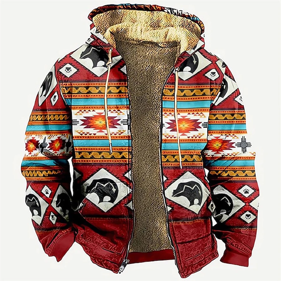 Tribal Graphic Prints Classic Casual Men's Hoodie Fleece Jacket Outerwear Holiday Vacation Going Out Hoodies Fleece Winter