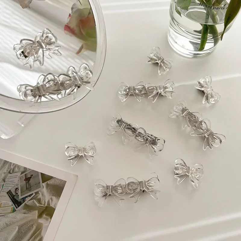 Transparent Bow Hair Clip Women Girls Bangs Duckbill Clips Acrylic Small Hair Side Clips Korean Fashion Edge Hairpins Headwear