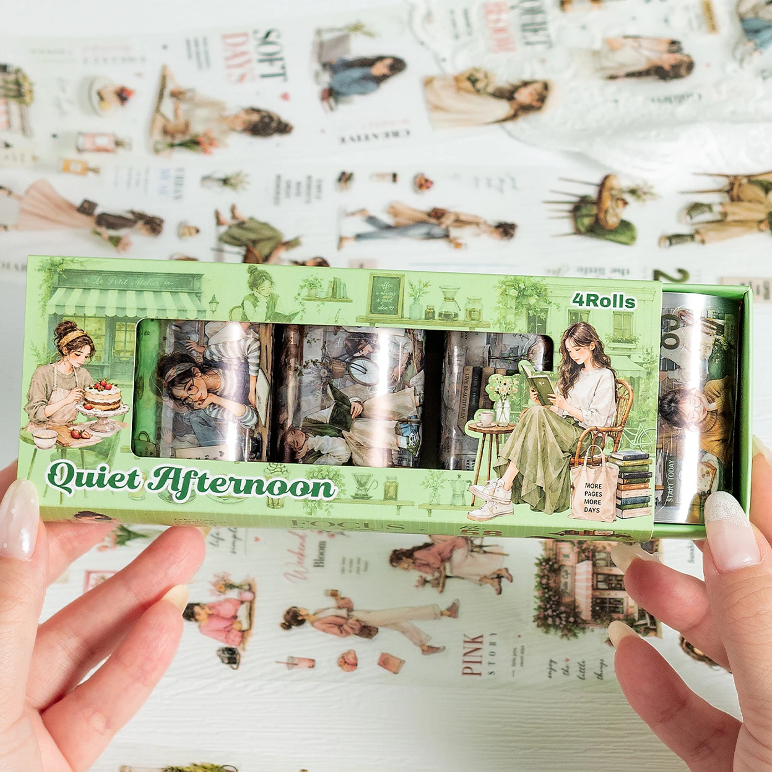 Vintage Stickers 4 Rolls Set Aesthetic Decorative Sticker for Scrapbooking Junk Journal Planner Diary Card Making DIY Crafts