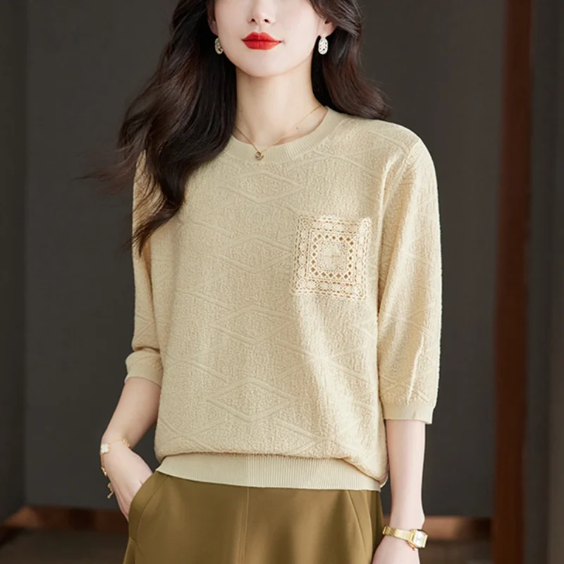 패셔너블 니트 탑 f Sve Seven Sve mid Sve Tagl 트렌디 스몰 irt f Sve T irt 글루 파이버 여름