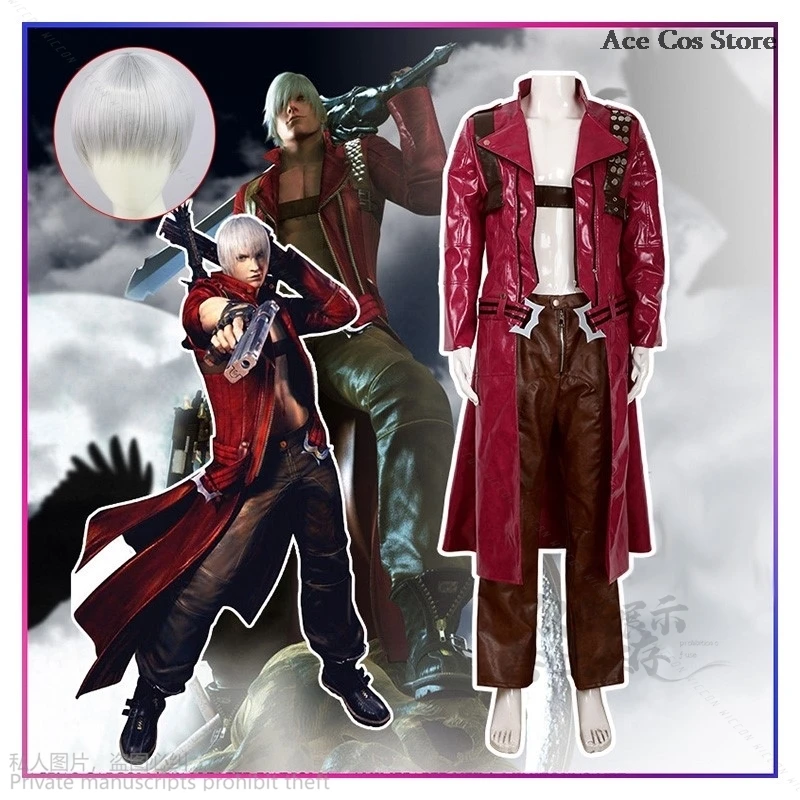 Anime Game Dante Cosplay Costume Men's DMC Costume Devil Adult Halloween Cosplay May Costume Sexy Jacket Cry Silver Wigs