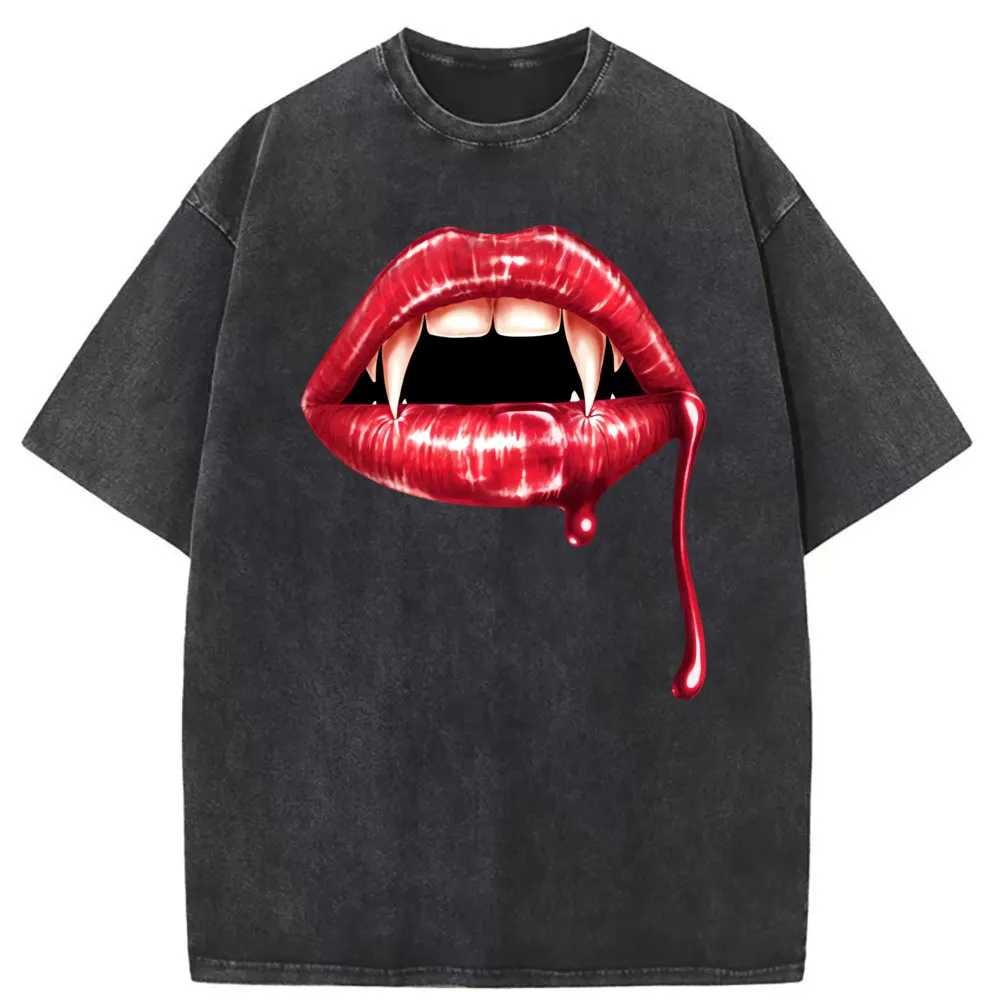 Lips Halloween Adult Cute Gift Tshirt Washed Thanksgiving Day Sweatshirts Family Long Sleeve Clothing Shirt