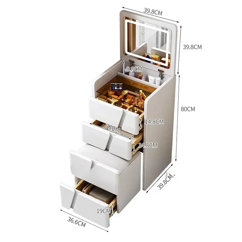 Fashion Bedroom Makeup Table White Cabinet Led Mirror Storage Vanity Set Modern Drawer Nordic Furniture