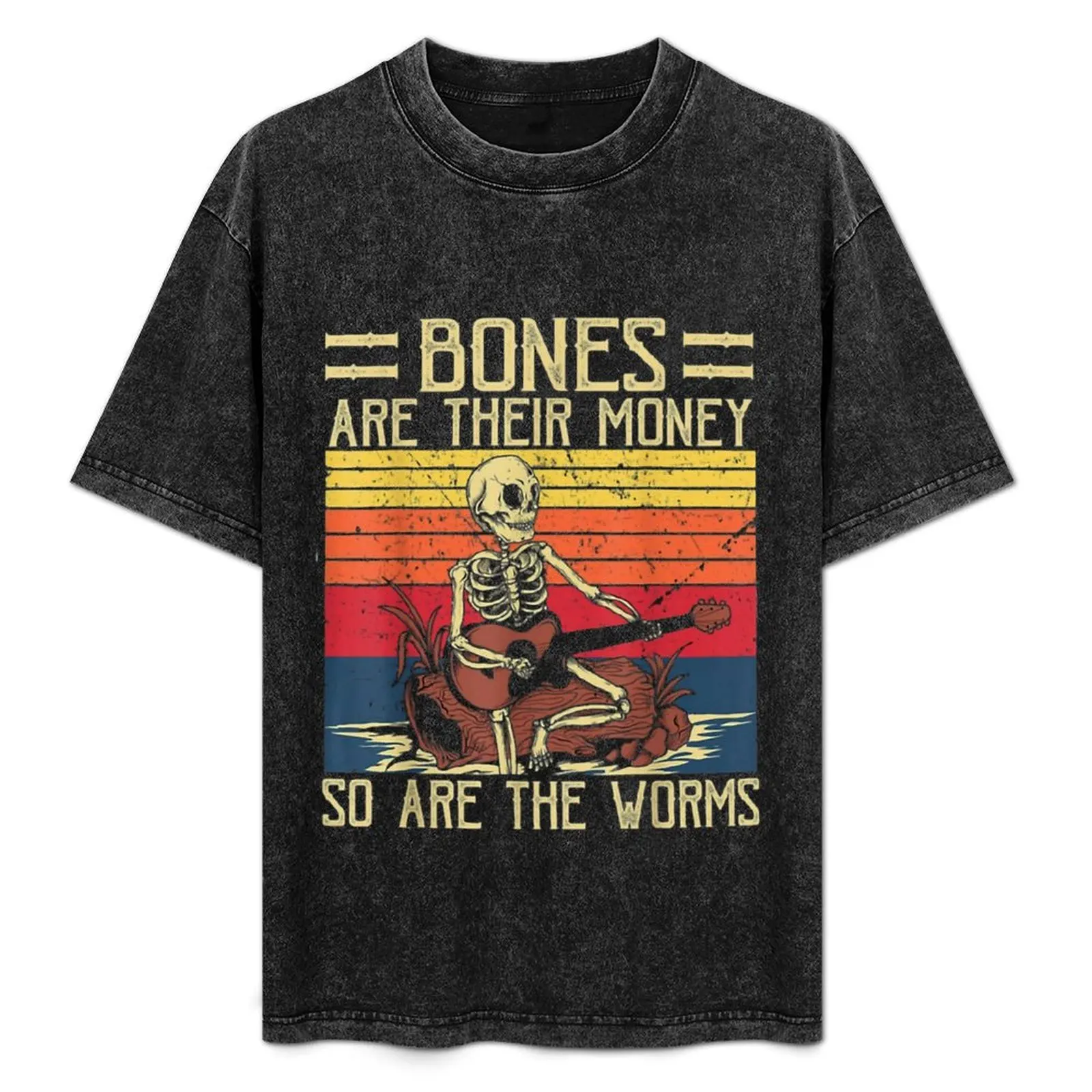 

Bones Are Their Money Skeleton Playing Guitar Retro Vintage T-Shirt summer shirt blanks Men's t shirts