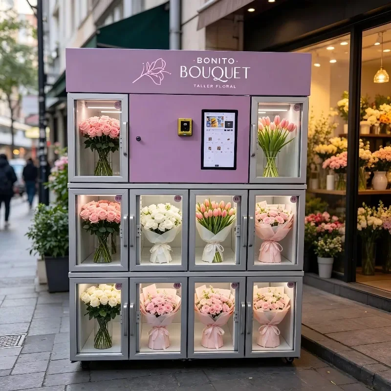 Flower Vending Machine Outdoor Automatic Lockers System 24/7 Self Service CE Certified Credit Card 10pcs Capacity