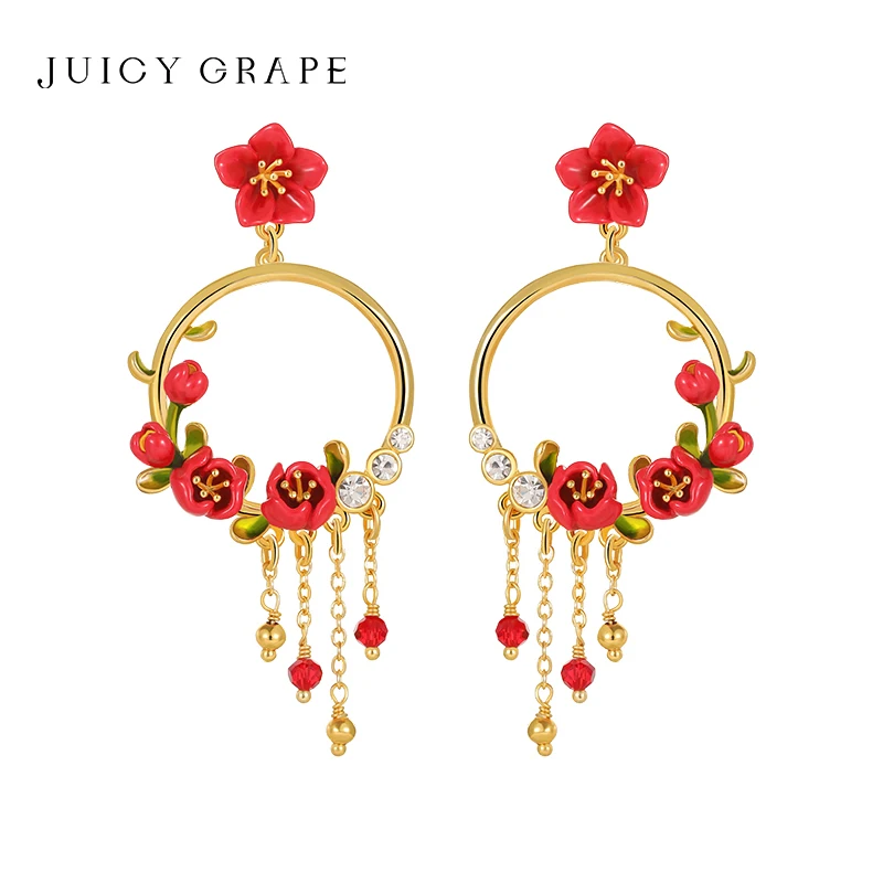 JUICY GRAPE Original Design Unique Begonia Flower Earrings for Women French Exaggerated Floral Ear Clips Summer