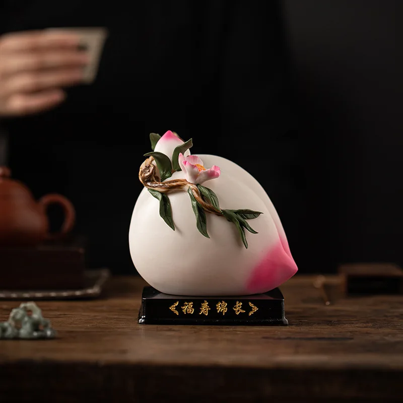 CX ceramic tea pet longevity peach ornament for the elderly birthday gifts for parents, handicrafts