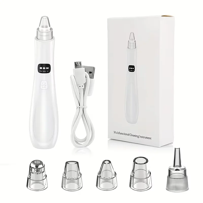 Blackhead Cleaning Beauty Device - Portable Facial Pore Cleaner, USB Rechargeable, Includes 5 Replacement Heads, Gentle Exfoliation and Safe Deep Cleansing, Ideal Skincare Gift for Both Men and Women