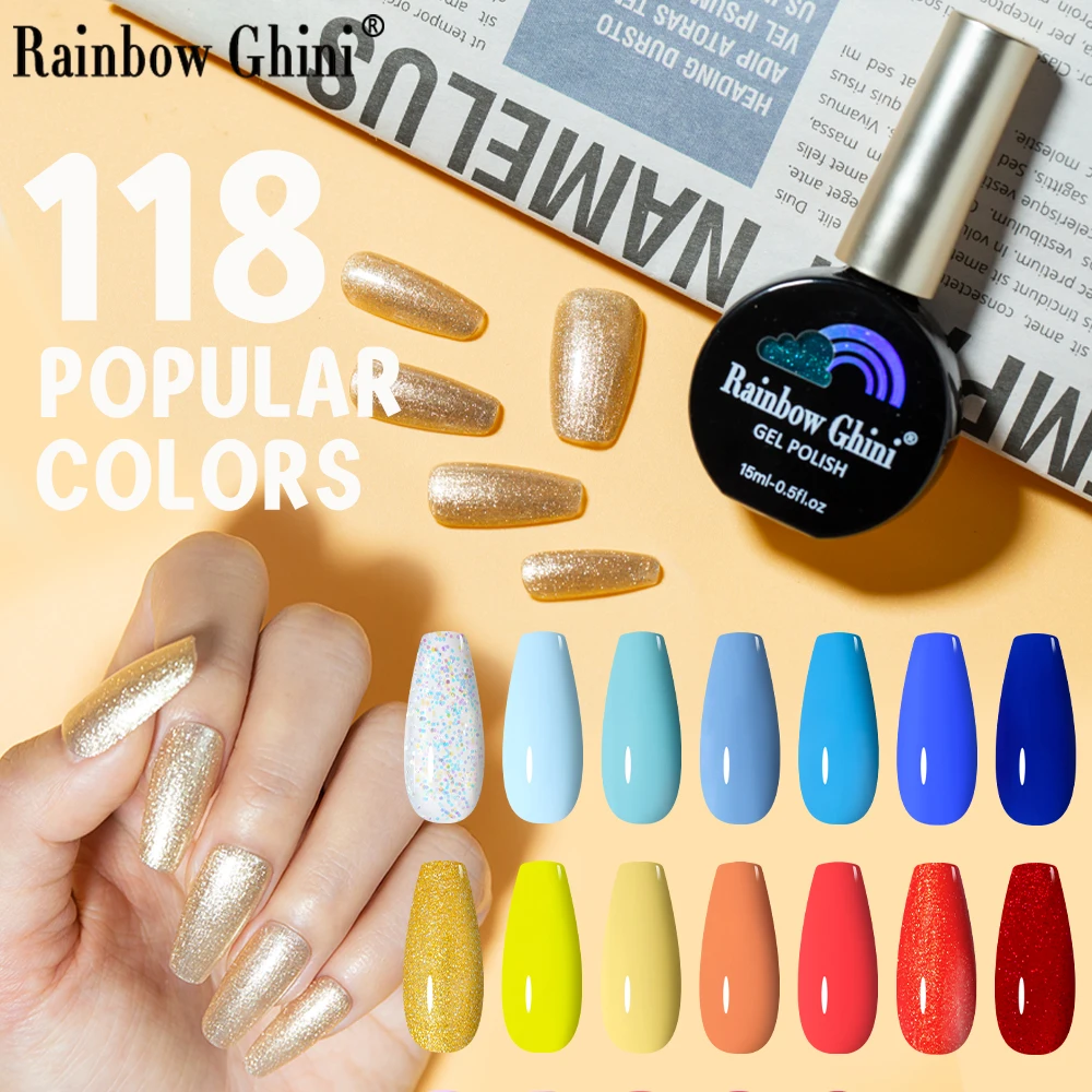 Rainbow Ghini 118 สี 15ml นีออนเจลเล็บยาวนานเลื่อมกึ่งถาวรเล็บอุปกรณ์ศิลปะสําหรับมืออาชีพ