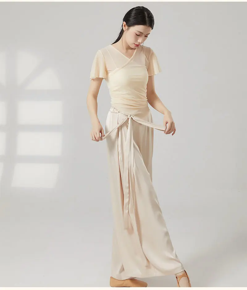 

Классический танцевальный сетчатый шелковый топ, тренировочный костюм для осанки тела и формы, шелковое платье для художественного экзамена