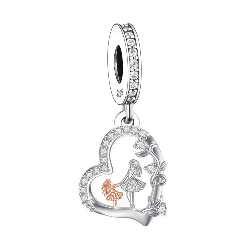 Huoonew Fit Original Pan Charm Armband, authentisches 925er Sterlingsilber, Perle „Zwei Schwestern umarmen sich, lieben sich“, für die Herstellung von Berloque – Detail 5