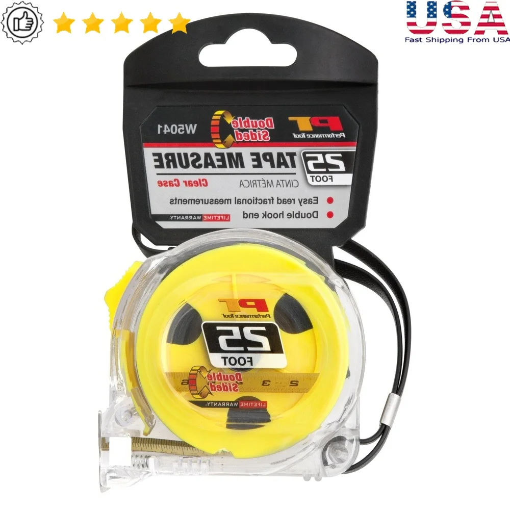 

25ft Clear Tape Measure High Impact Polycarbonate Double Sided Hook Horizontal Vertical Measurements Easy Use Adjustable 10