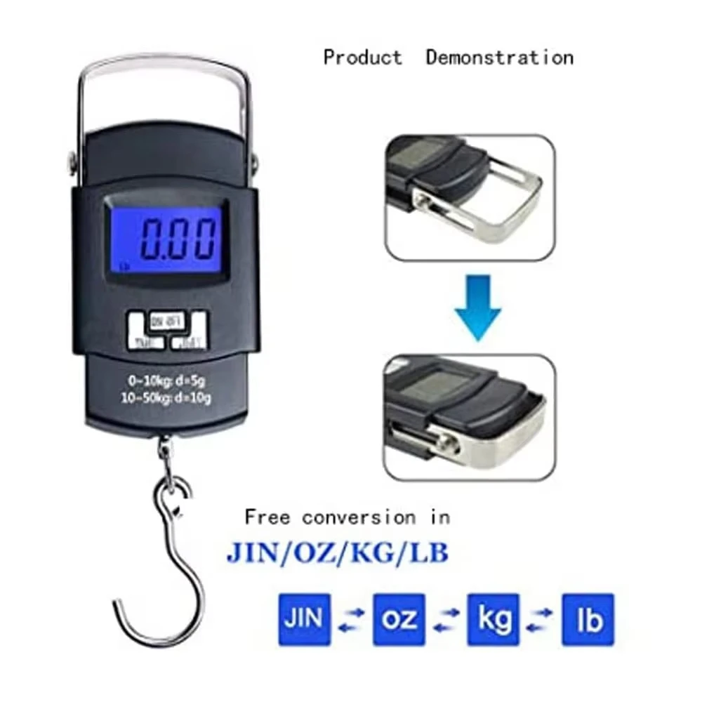 Portable Electronic Portable Luggage Scale Black 50kg LCD Digital Display Screen Express Delivery Scale Hook Mini Hanging Scale