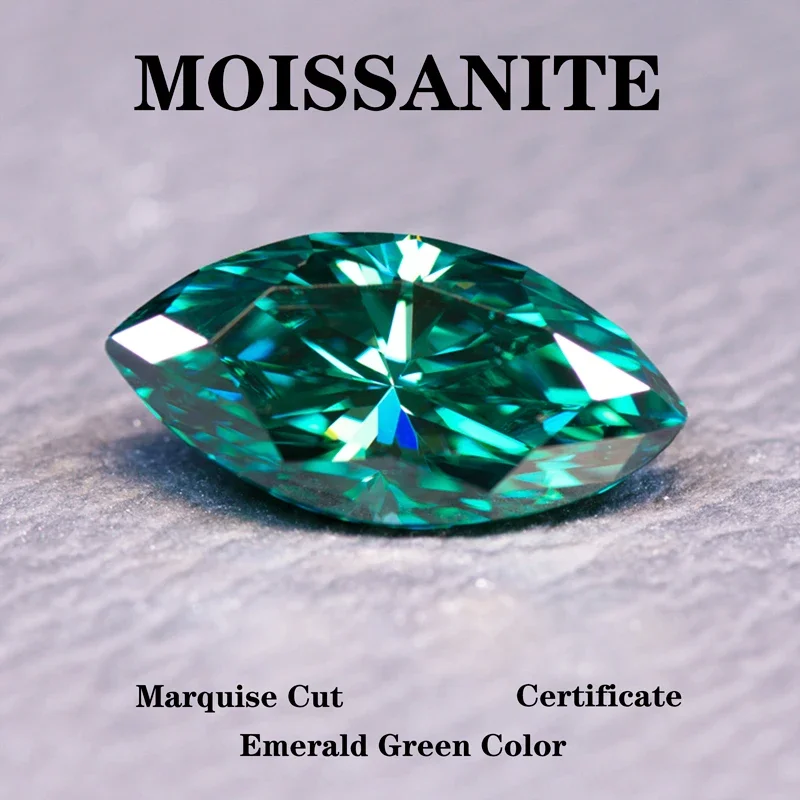 

Moissanite Stone Marquise Cut Natural Emerald Green Color DIY Charms Ring Necklace Earrings Main Materials with Certified