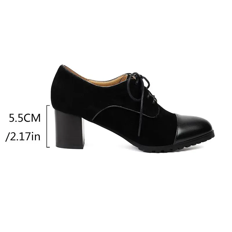 

ORCHA LISA Roman Style Women's Pumps Round Toe 5.5cm Block Heel Lace Up Mixed Color Flock Suede Big Size 42-43 Leisure Daily