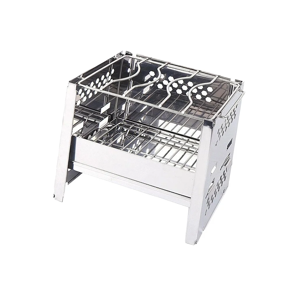 

1Pcs Easy Setup Stainless Steel Bbq Grill Portable Foldable Wood Burning Stove for Outdoor Camping Picnic Silver