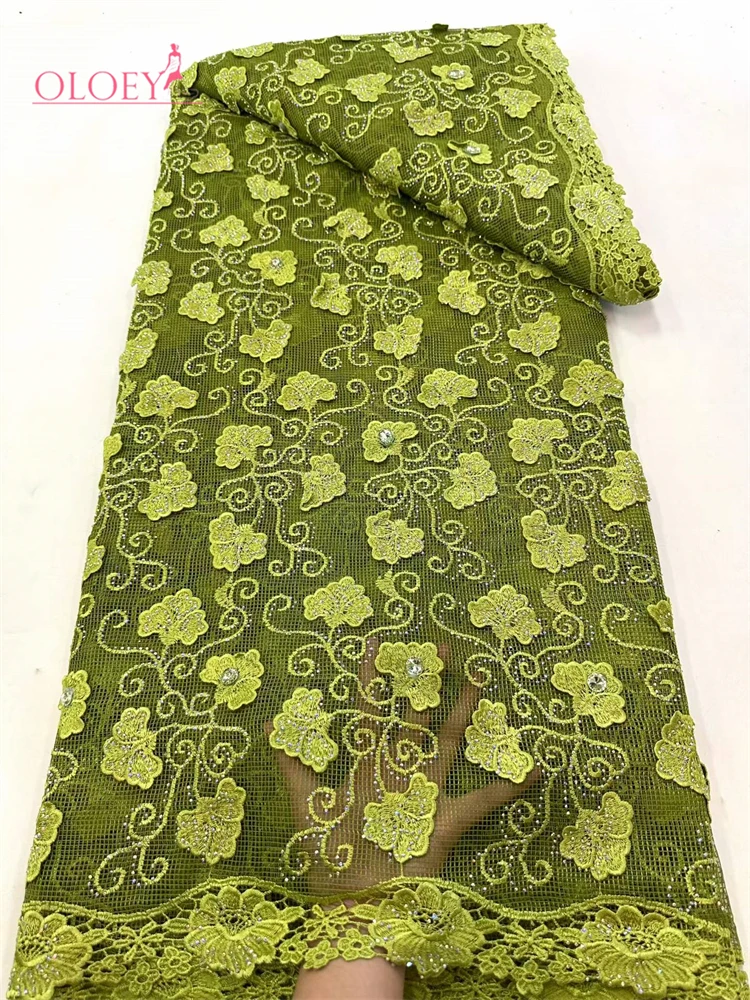 

OLOEY Luxury African Guipure Cord Lace Fabric With Rhinestone 2026 High Quality Water Soluble Lace Nigerian Party Dress Sewing