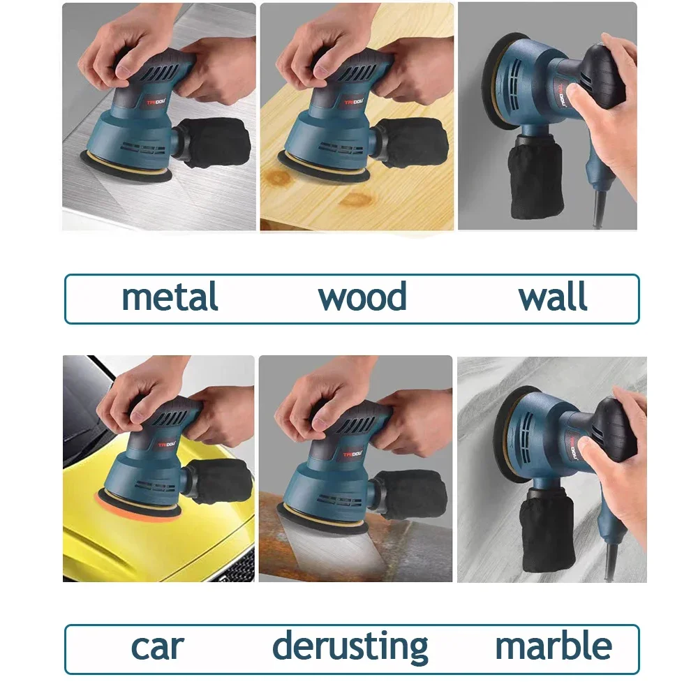 300W Electric Eccentric Sander, 6 Gears Speed Adjustment 5 Inch 125mm , for Wood Sanding and Car Polishing