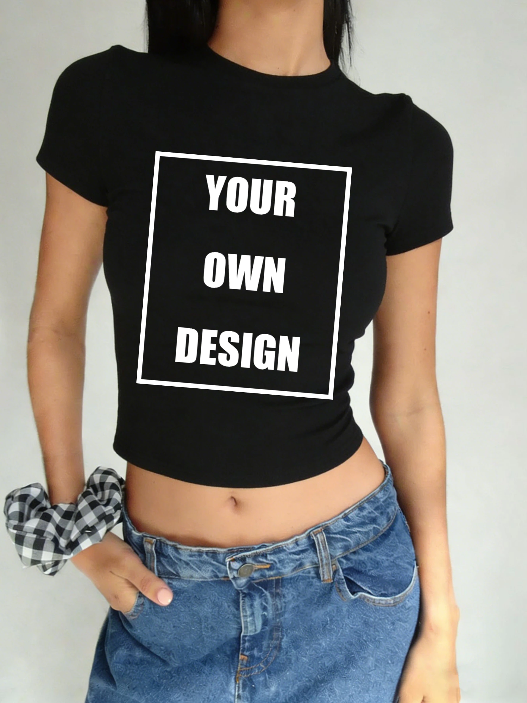 Individuelles Grafik-Logo Slim T-Shirts für Damen Sommer Cool Rundhals Y2K Kleidung Trendiges Slim Kurzes Allround-Mode Crop T-Shirt