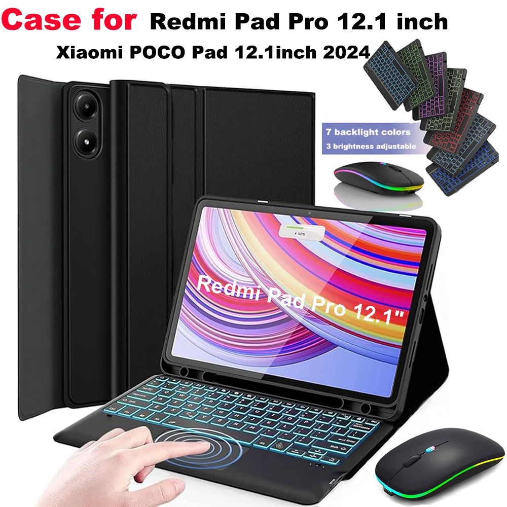

For Xiaomi Redmi Pad Pro 12.1 Inch Case, Keyboard Cover for Xiaomi POCO Pad 12.1 Inch 2024