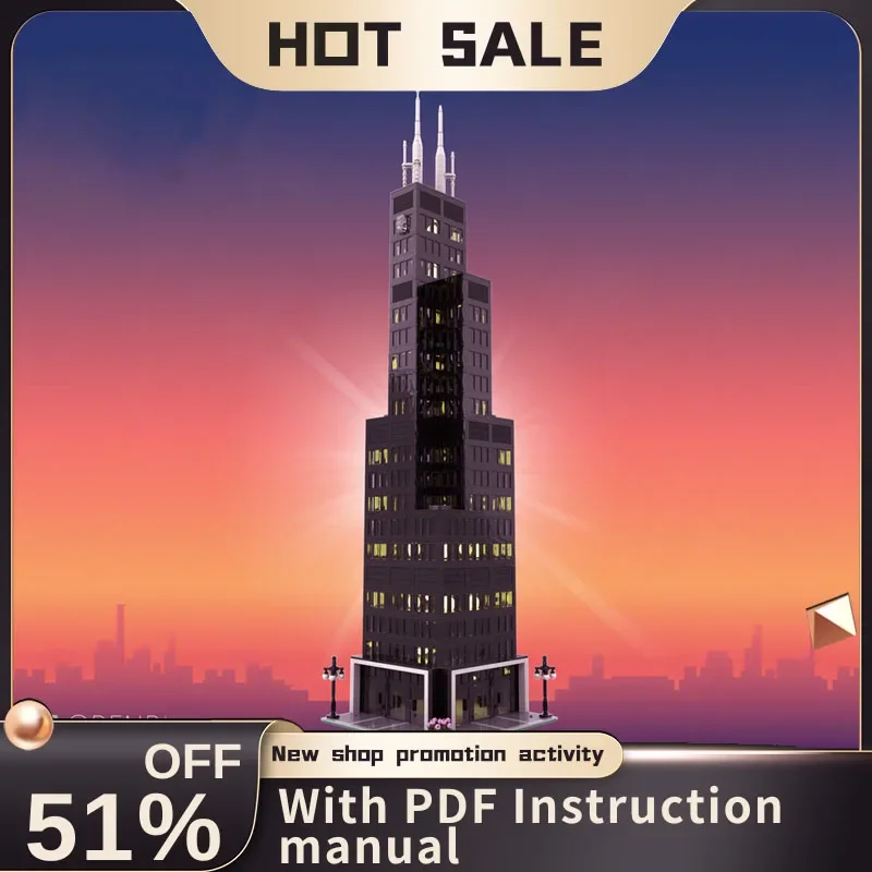 

New 3146Pcs City Hot Selling Street View Moc Modular Sears Tower Model Building Blocks Diy Creative Ideas Kid Toys Birthday Gift