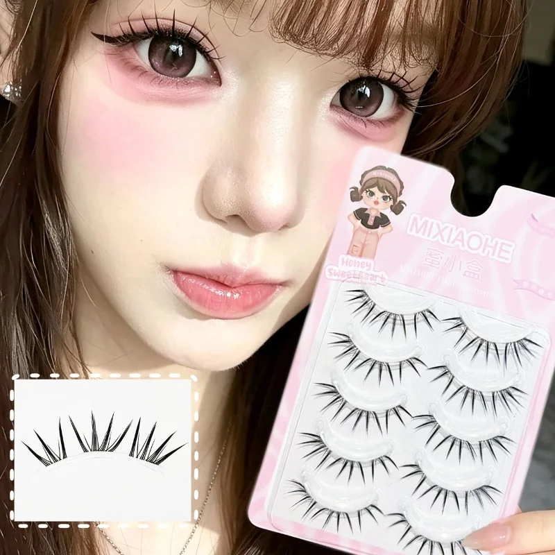 Mixiaohe Kpop Girl Group False Lashes Clear Band Spiky Reusable Strip Lashes for Party Stage Makeup