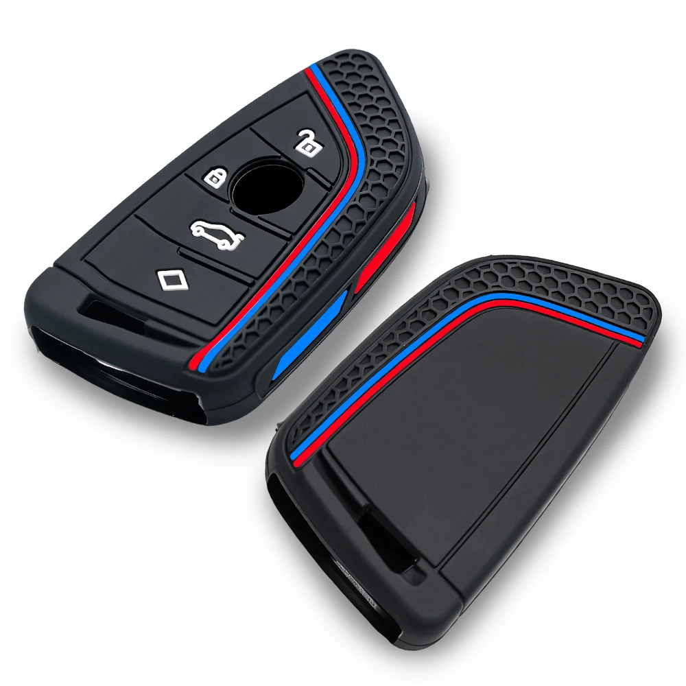 For BMW 2 3 5 6 7 Series X1 X2 X3 X5 X6 2023 2022 2021 Remote 4 Button Silicone Key Fob Ring Chain Case Cover Holder Protector