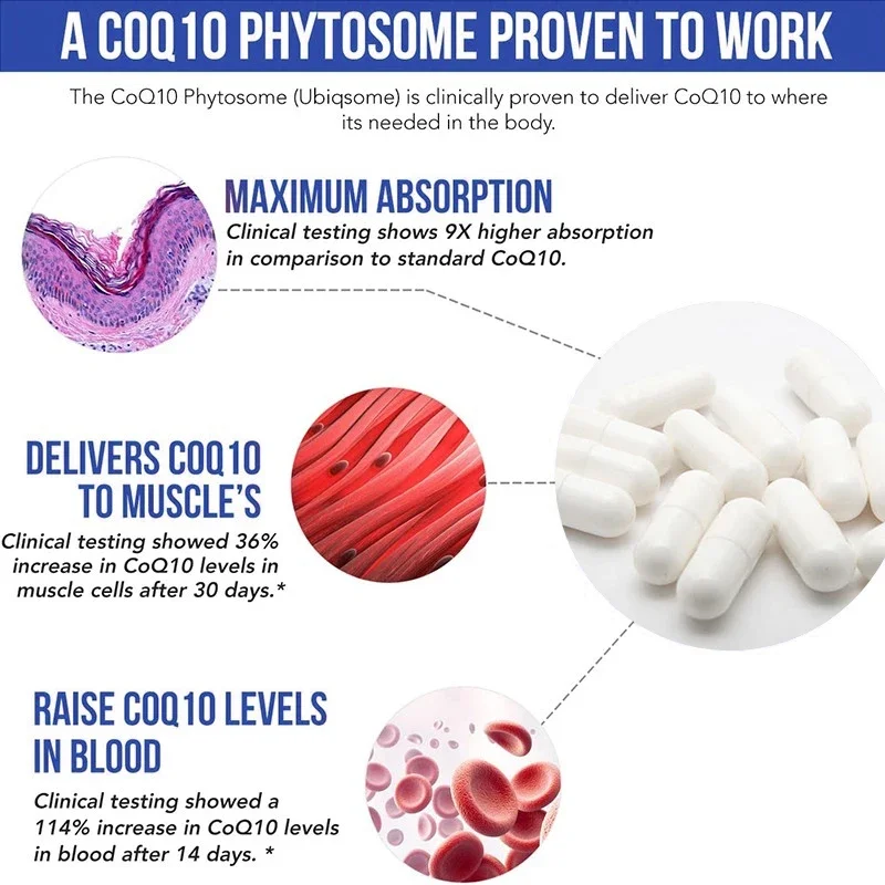 كبسولات الإنزيم المساعد Q-10 - مضادات الأكسدة الطبيعية تعزز الصحة الشاملة والطاقة الخلوية والامتصاص المفيد والجهاز المناعي