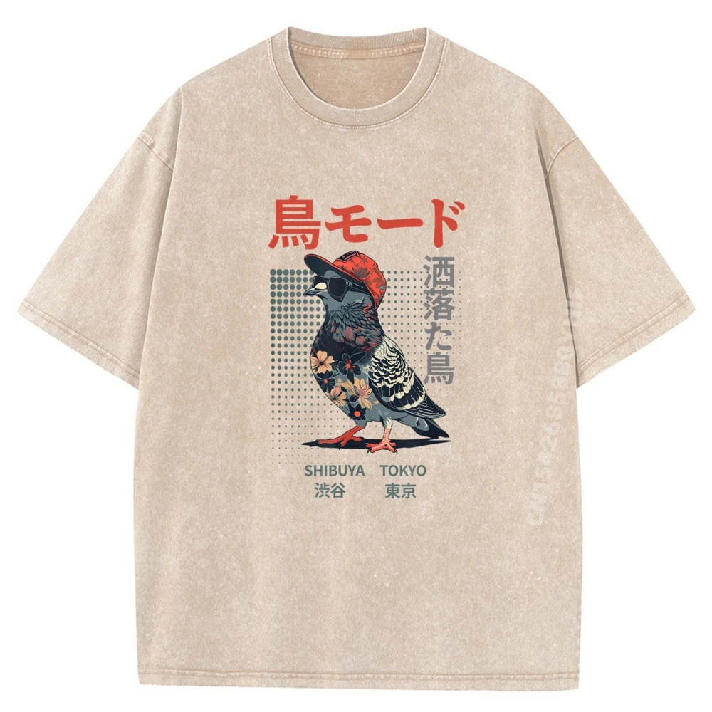 

Japanese Cool Bird Pun Funny Streetwear Harajuku Fashion Luxury Clothing Men's Clothes Retro Washed Tops Tees
