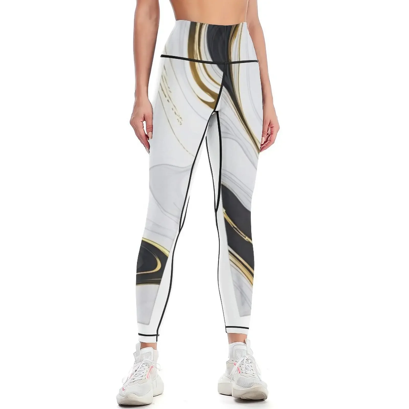 

white and black with plated gold marble Leggings sports woman gym fitness set gym for physical Jogger pants Womens Leggings