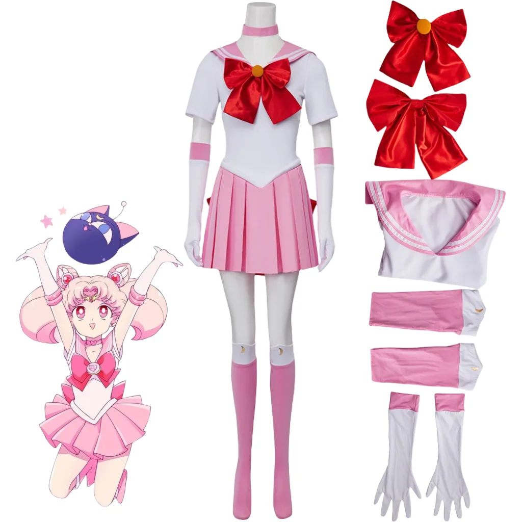 Anime Sailor Chibiusa cospaly Cospaly Crystal Sailor Dress Wig Uniform Outfit Halloween for Child and Women Cosplay Costume