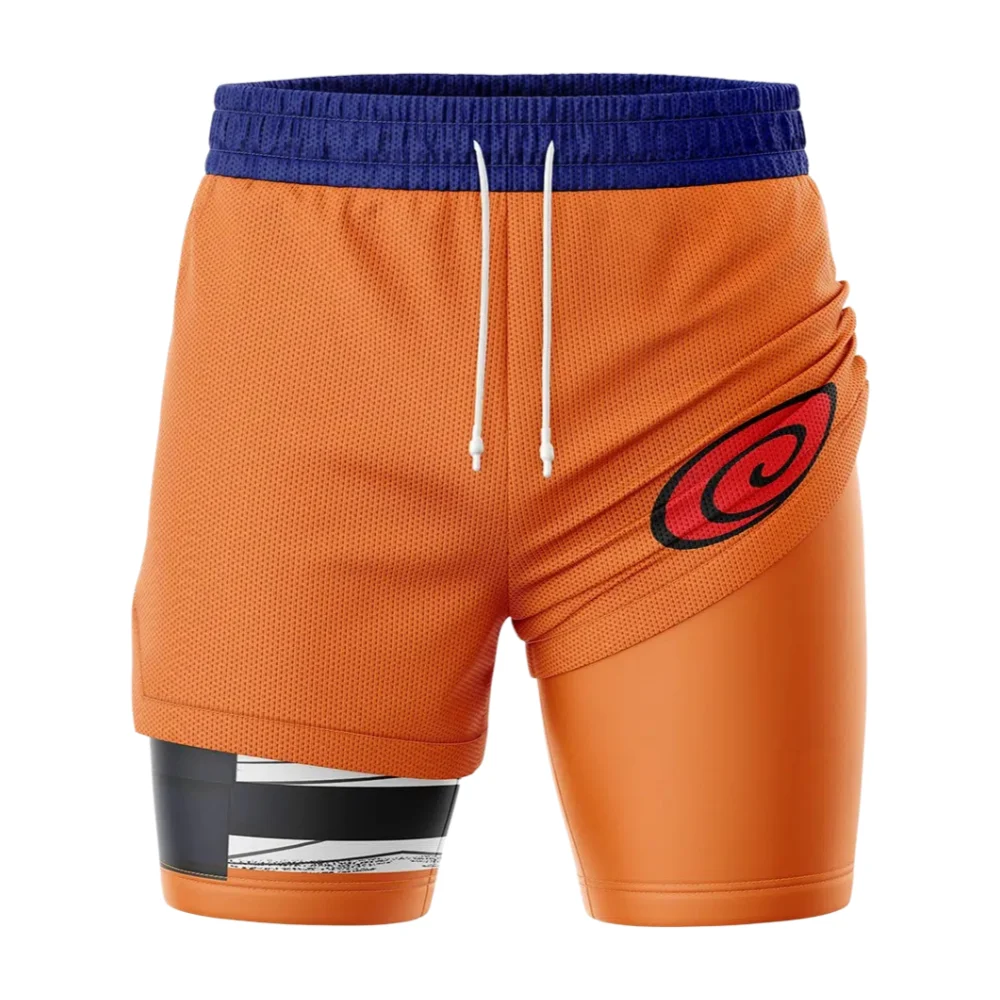 Naruto Uzumaki Clan Print Shippuden Anime 2-in-1 Performance Shorts Family Summer Breathable Quick Dry Unisex Gym Fitness Shorts