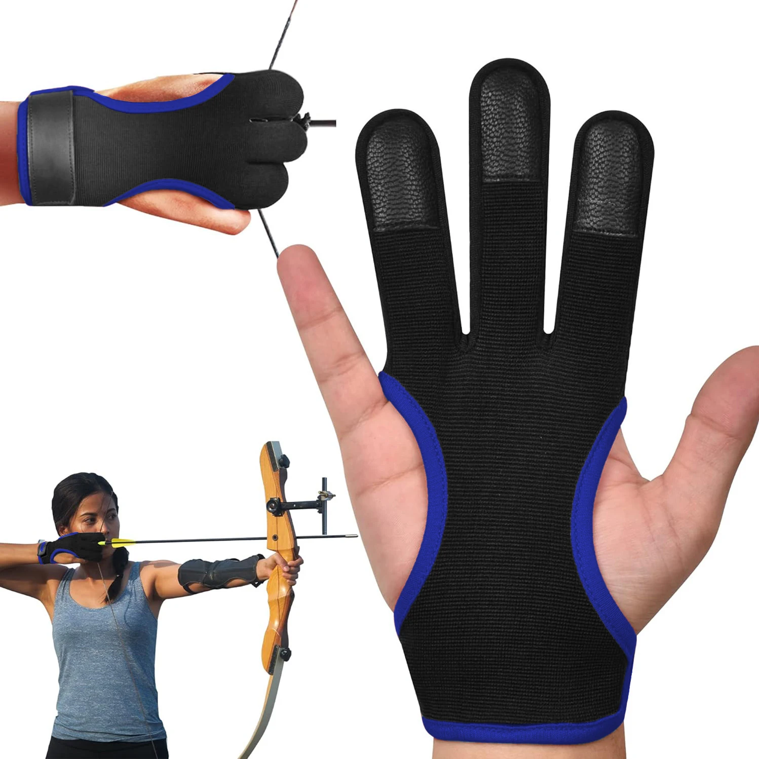 1PCS Bogenschießen 3 Finger Handschuh Gym Einstellbare Hand Schutzfolie Nylon Atmungsaktive Outdoor Bogenschießen Schießen Handschuh Sport Zubehör – Detail 3